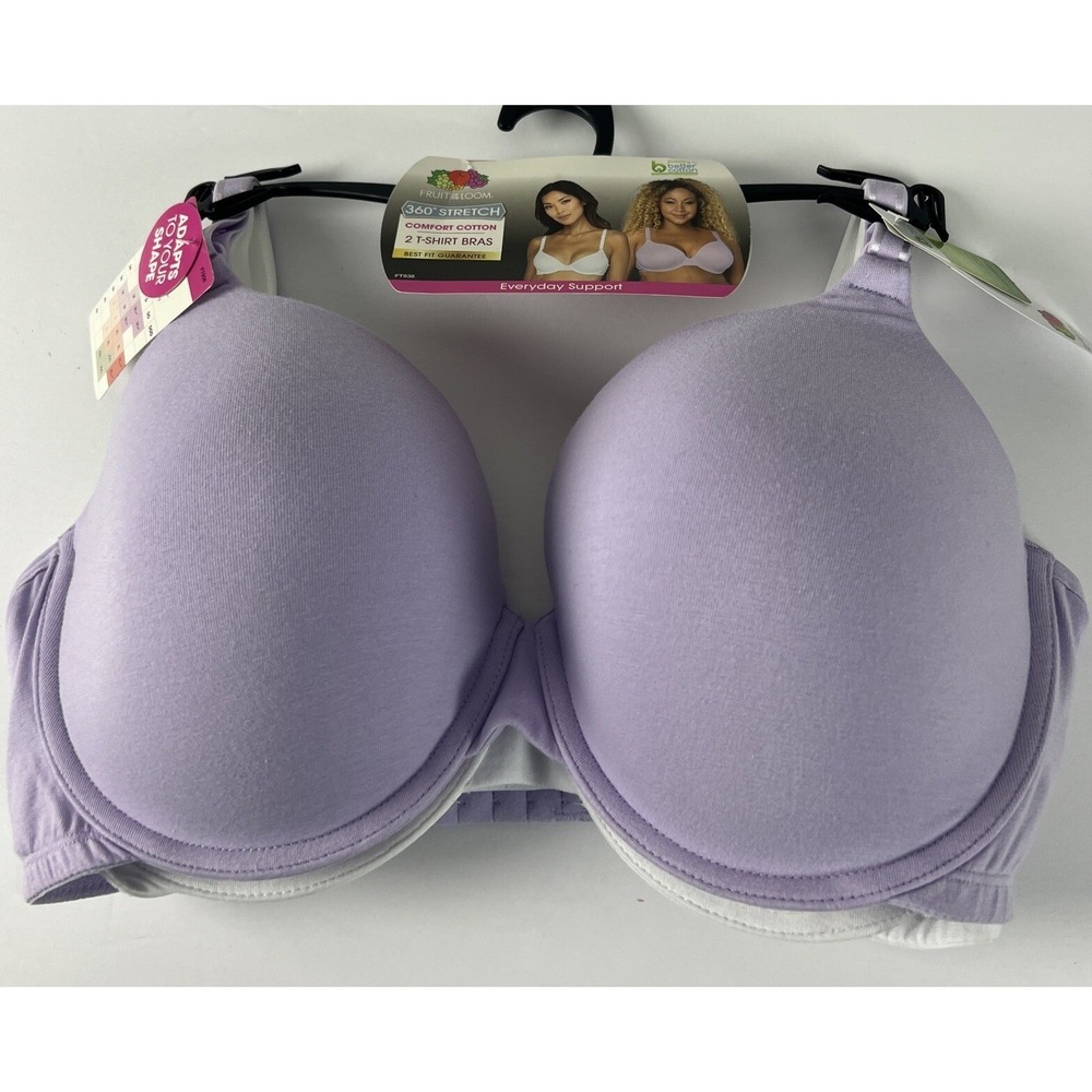 Fruit of the Loom Women's (2) T-Shirt Bras Size XL‎ Soft ESTILO Lilac White G18